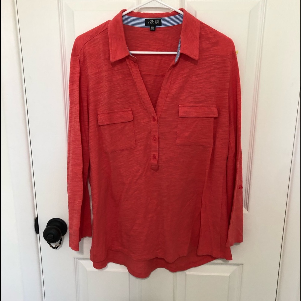 Jones New York Roll Sleeve Half Button Blouse - Size XXL